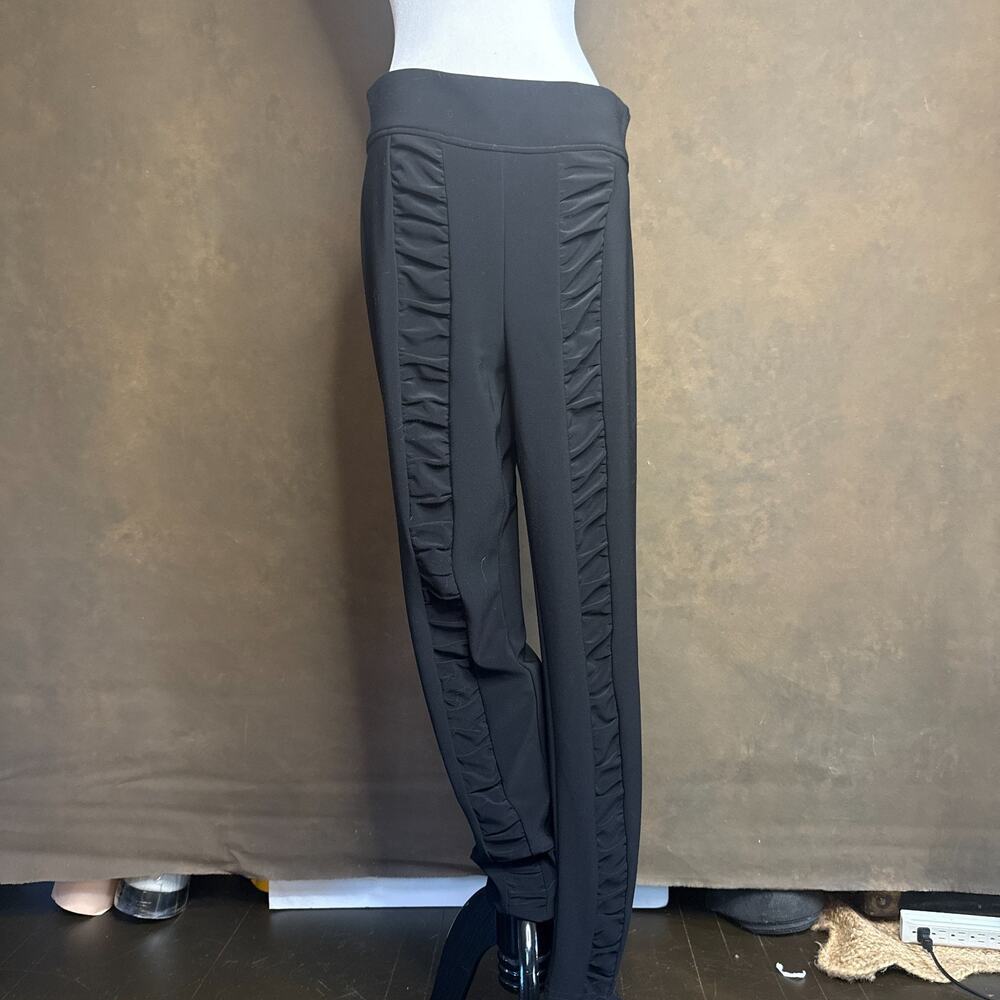Joseph Ribkoff Black Ruched Satin Front Pull-On Pants Size 12 Made in Canada